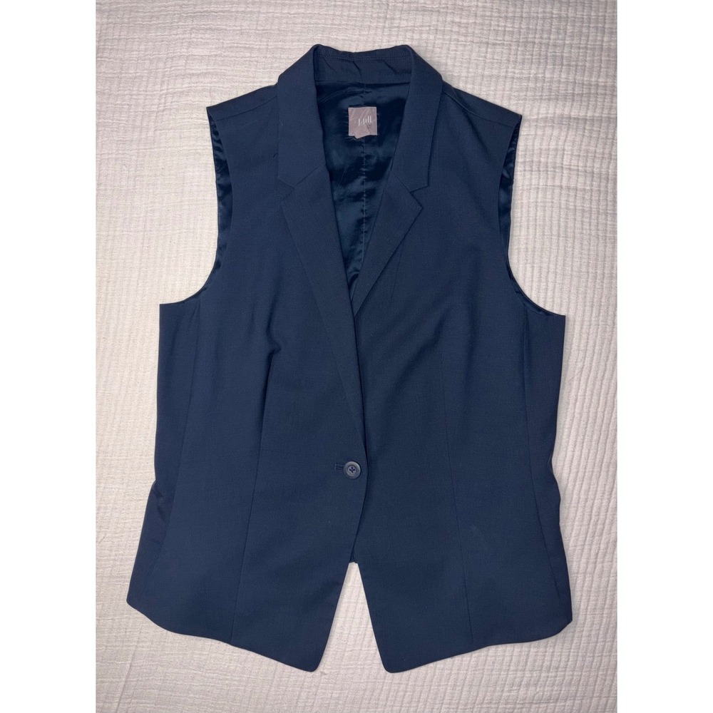 J. Jill Womens Navy Blue 100% Wool Single Button Blazer Vest Size S